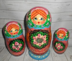 Olga floral tray pink apron nesting Doll Babooshki s