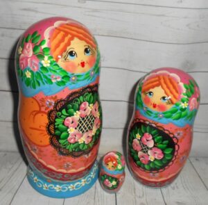 Olga floral tray pink apron nesting Doll Babooshki s
