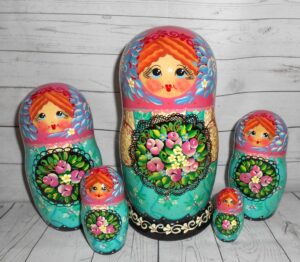 Olga floral tray pink scarf Babushka Matryoshka nesting Doll Babooshki Babushkas