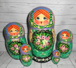 Olga floral tray purple scarf Babushka Matryoshka nesting Doll Babooshki Babushkas