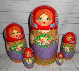 Olga flower bunch red scarf Babushka Matryoshka nesting Doll Babooshki Babushkas