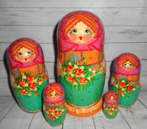 Olga flower bunch pink scarf Babushka Matryoshka nesting Doll Babooshki Babushkas