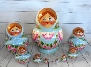 Nina in light blue 10-set Babushka Matryoshka nesting Doll  Babooshki Babushkas