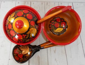 Khokhloma Candy & Sugar Bowls with 3 spoons II - 4