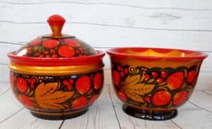 Khokhloma Candy & Sugar Bowls with 3 spoons II - 2