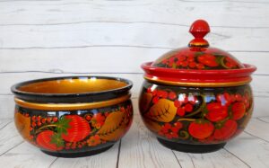 Khokhloma Large Sugar & two Candy Bowls with 3 spoons II - 4