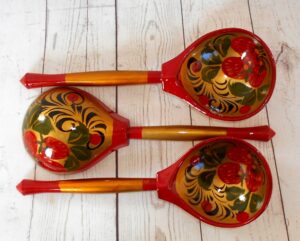 Khokhloma Large Sugar & two Candy Bowls with 3 spoons II - 5