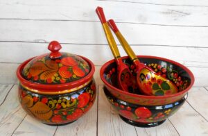 Khokhloma Large Sugar & Candy Bowl with 2 spoons III