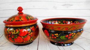 Khokhloma Large Sugar & Candy Bowl with 2 spoons III - 3
