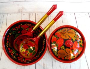Khokhloma Large Sugar & Candy Bowl with 2 spoons IV