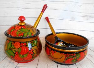 Khokhloma Large Sugar & Candy Bowl with 2 spoons IV - 2
