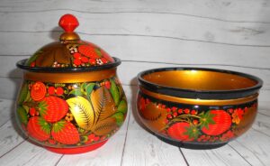 Khokhloma Large Sugar & Candy Bowl with 2 spoons IV - 5