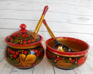 Khokhloma Large Sugar & Candy Bowl with 2 spoons V