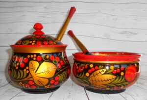 Khokhloma Large Sugar & Candy Bowl with 2 spoons V - 2