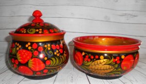 Khokhloma Large Sugar & Candy Bowl with 2 spoons V - 4