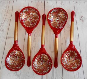 Khokhloma Red & Gold limited edition set of 5 spoons
