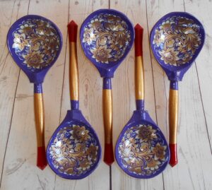 Khokhloma Blue & Gold limited edition set of 5 spoons