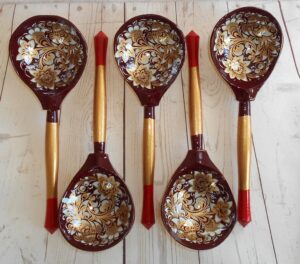 Khokhloma Brown & Gold limited edition set of 5 spoons