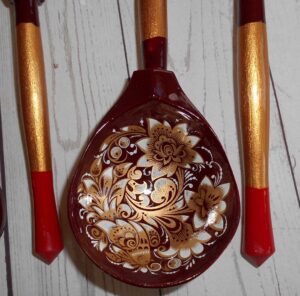 Khokhloma Brown & Gold limited edition set of 5 spoons - 4
