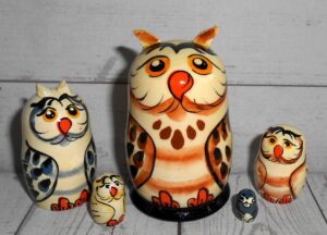 MINI Funny Owl mini 5-set Babushka  MINI TIN YBabushka Matryoshka nesting Doll  Babooshki Babushkas