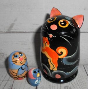 MINI Funny Cat with ginger kitten mini 5-set TINY nesting Doll Babooshki s