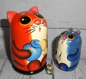 MINI Funny Cat with milk pot mini 5-set TINY nesting Doll Babooshki s
