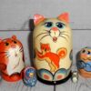 MINI Funny white Cat with ginger kitten mini 5-set TINY nesting Doll Babooshki s