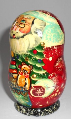 Santa with Teddy bear korobnick small nesting Doll Babooshki s