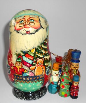 Santa Medium korobnick with boy nesting Doll Babooshki s