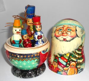 Santa Medium korobnick with boy nesting Doll Babooshki s