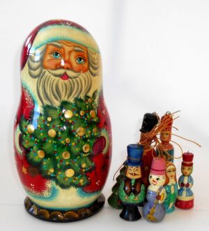 Santa with Xmas Tree Large korobnick nesting Doll Babooshki s
