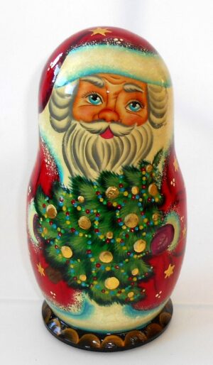 Santa with Xmas Tree Large korobnick nesting Doll Babooshki s