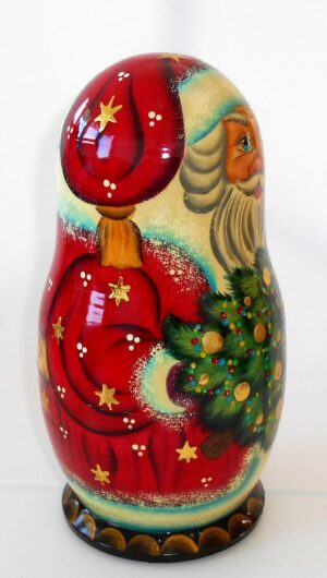 Santa with Xmas Tree Large korobnick nesting Doll Babooshki s