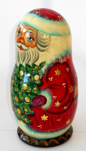 Santa with Xmas Tree Large korobnick nesting Doll Babooshki s