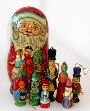 Santa with Nutcracker Large korobnick nesting Doll Babooshki s