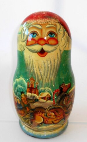 Santa blue Troyka Large korobnick nesting Doll Babooshki s