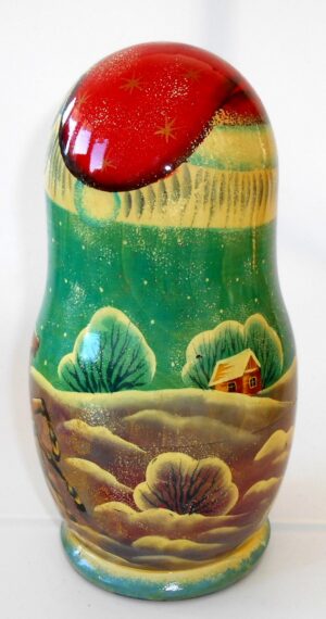 Santa blue Troyka Large korobnick nesting Doll Babooshki s