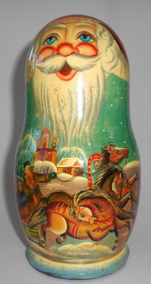 Santa blue Troyka Large korobnick nesting Doll Babooshki s