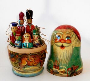 Santa blue Troyka Large korobnick nesting Doll Babooshki s