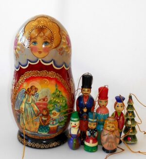 Angel & kids Large korobnick nesting Doll Babooshki s
