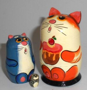 MINI Birthday Cat with cake 5-set TINY nesting Doll Babooshki s