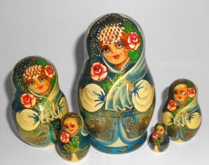 Olga in blue with roses Babushka Matryoshka nesting Doll Babooshki Babushkas