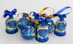 Christmas décor Bells and Balls in blue 7-set nesting Doll Babooshki s BOX SET