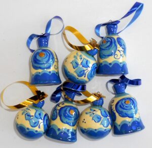 Christmas décor Bells and Balls in blue 7-set nesting Doll Babooshki s BOX SET