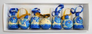 Christmas décor Bells and Balls in blue 7-set Babushka Matryoshka nesting Doll Babooshki Babushkas BOX SET