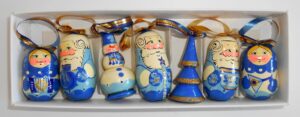 Christmas décor in blue 7-set Babushka Matryoshka nesting Doll Babooshki Babushkas BOX SET
