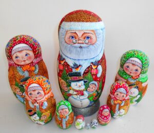 Huge Santa with Snowman & two girls 10-set Babushka Matryoshka nesting Doll Babooshki Babushkas