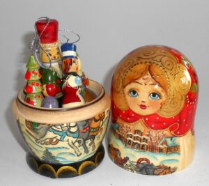 Girl with Winter Troyka korobnick MEDIUM nesting Doll Babooshki s