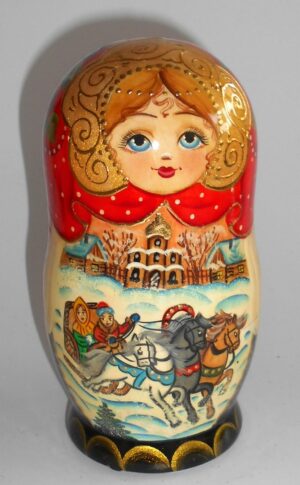 Girl with Winter Troyka korobnick MEDIUM nesting Doll Babooshki s