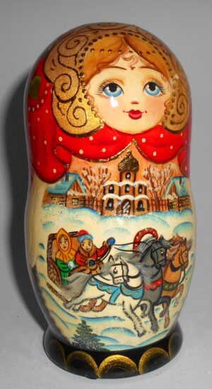 Girl with Winter Troyka korobnick MEDIUM nesting Doll Babooshki s